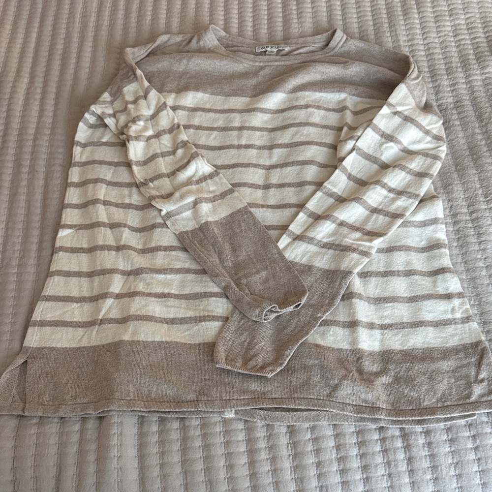 Vince Beige and White Striped Sweater
